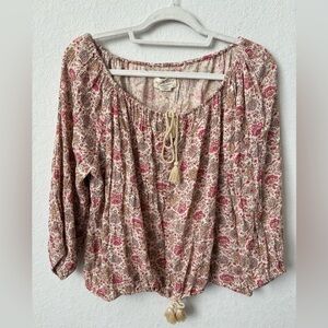 Ralph Lauren Denim Supply Women Floral Boho Shirt Tassel Tie Blouse Top Medium